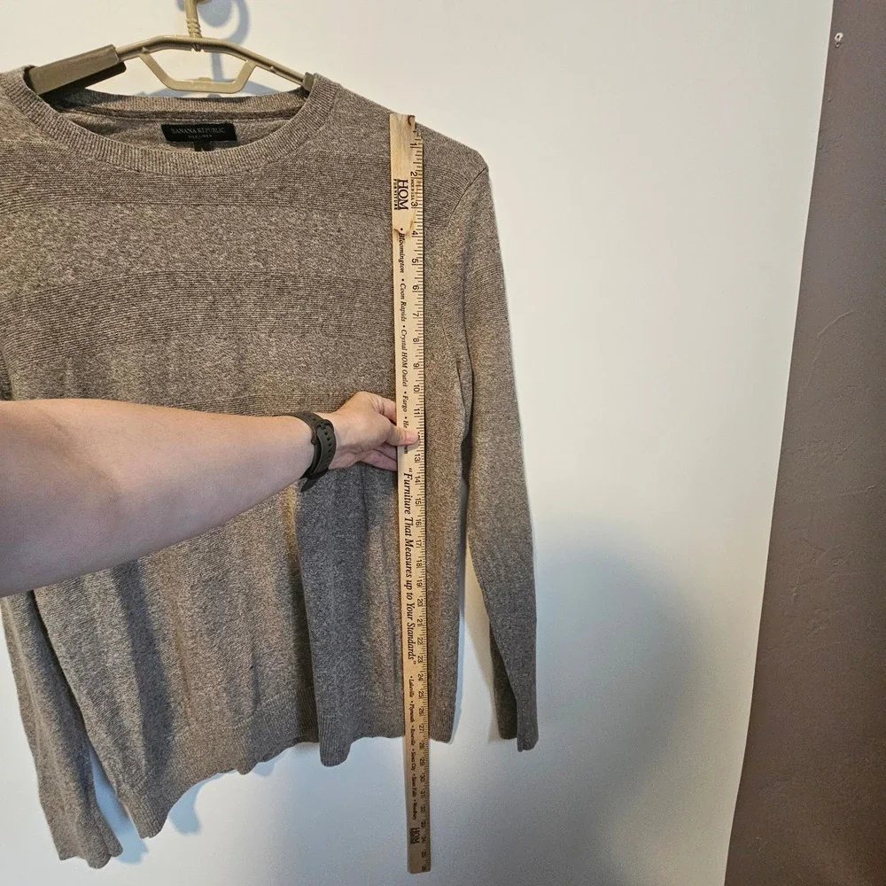 Banana Republic Silk Linen Crewneck Sweater Mens Large Beige Tan Basic Striped